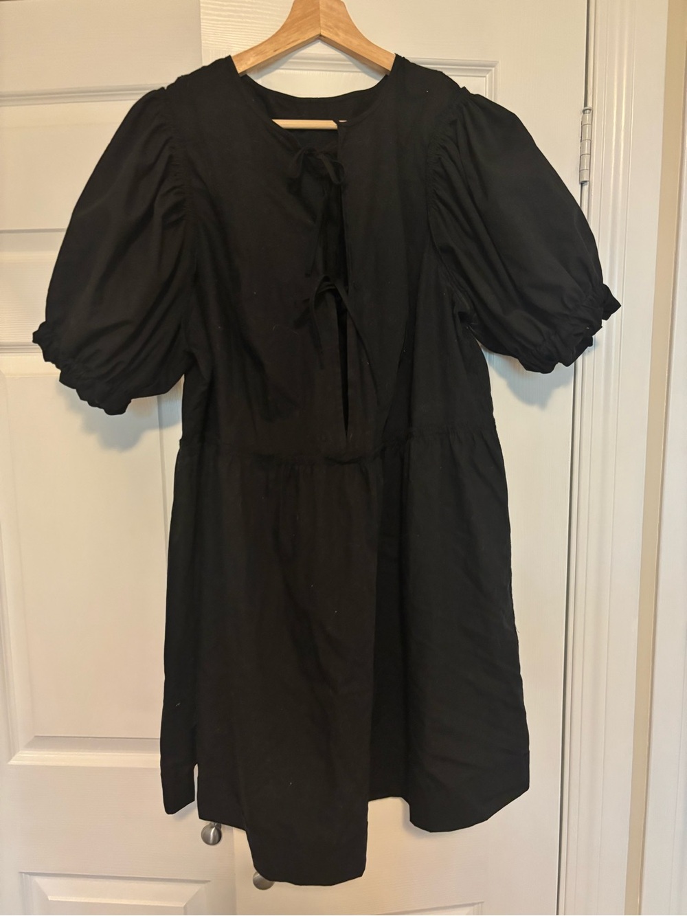 H&M Black Puff-Sleeve Tie Front Dress